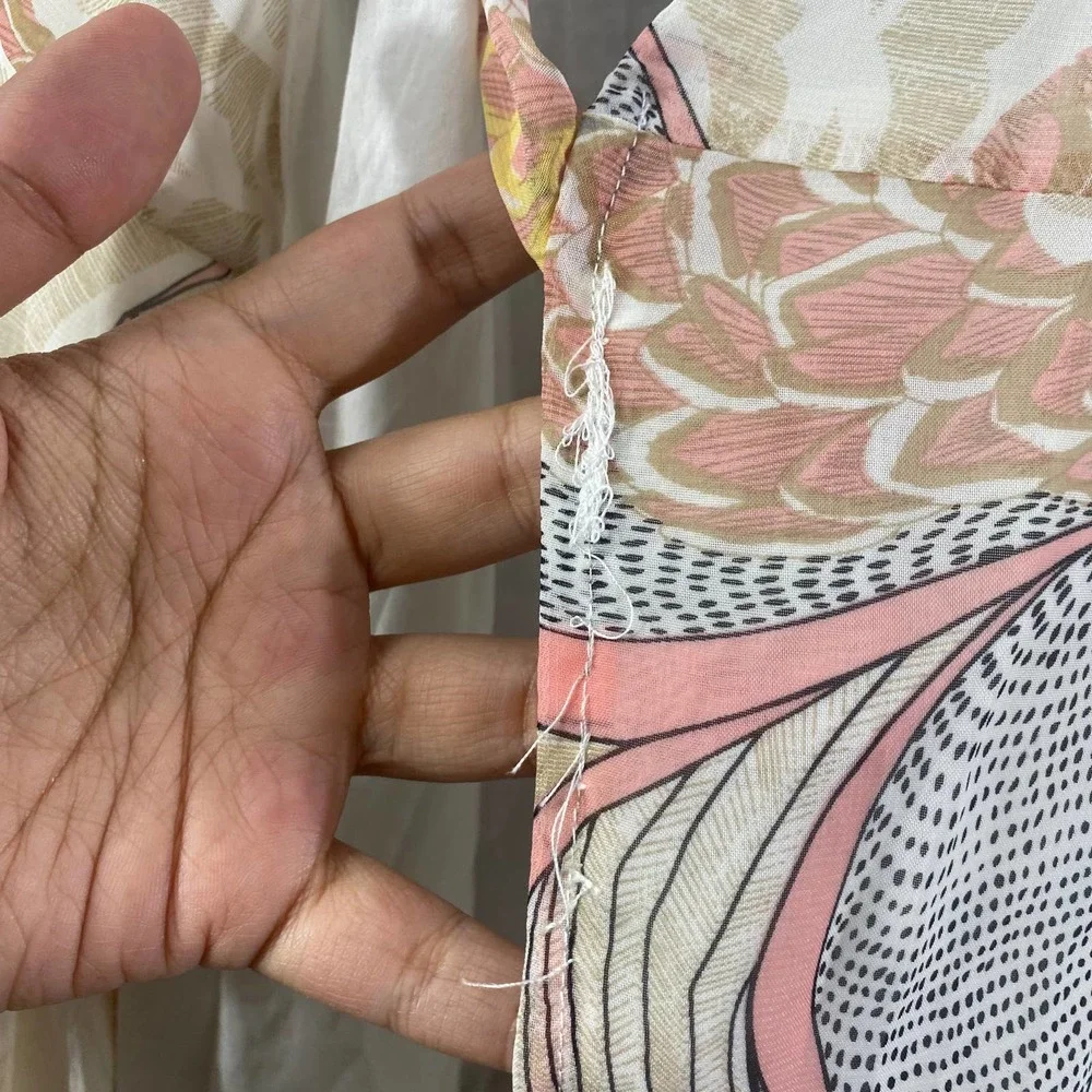 Molly Bracken Maxi Dress Medium Pink Lotus Floral Print Wrap Short Sleeve NWT - Picture 13 of 13